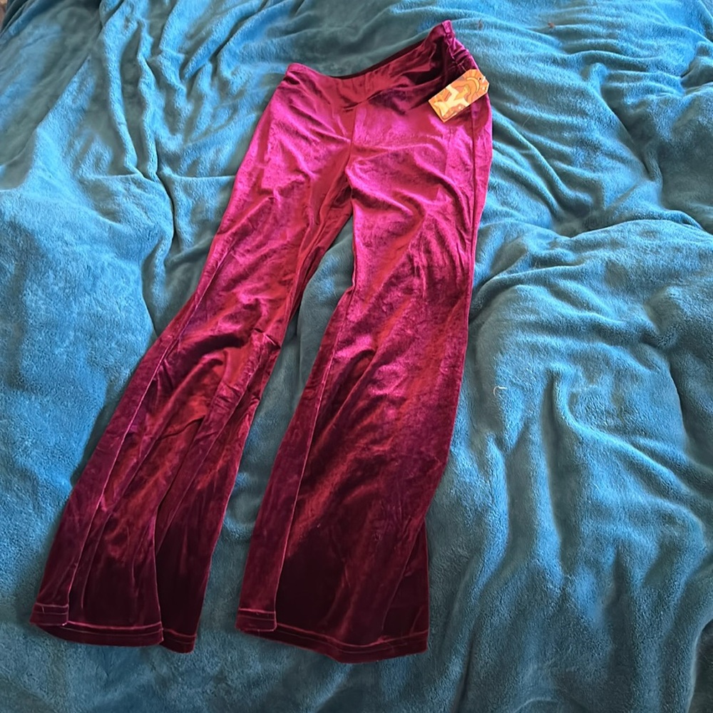 Velvet burgundy red spandex pants
